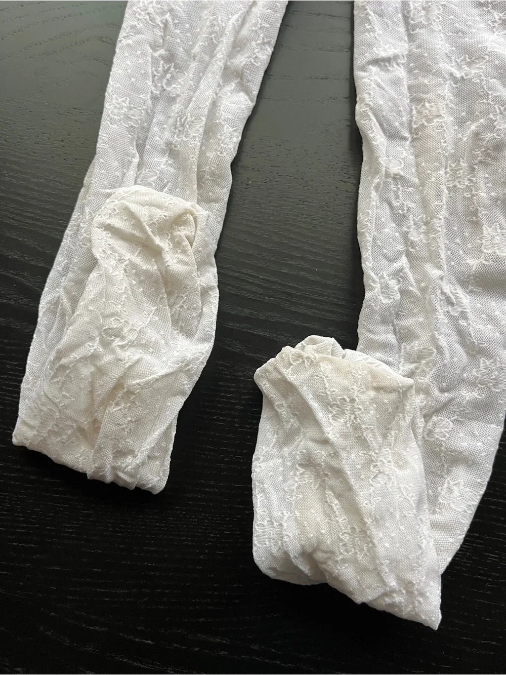 White Lace Floral Pattern Tights Stockings Sheer Textured